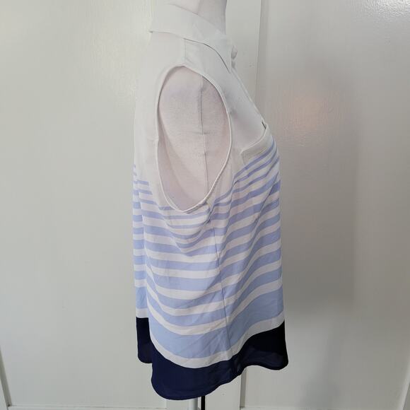 Express Size L Blue White Sleeveless Portofino Collared Button Up Blouse - Picture 2 of 7